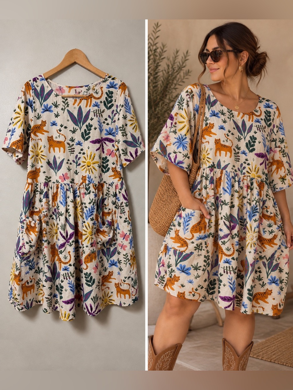 PRINCESS HIGHWAY Modcloth Midi Dress Linen Cotton 8 Floral Boho